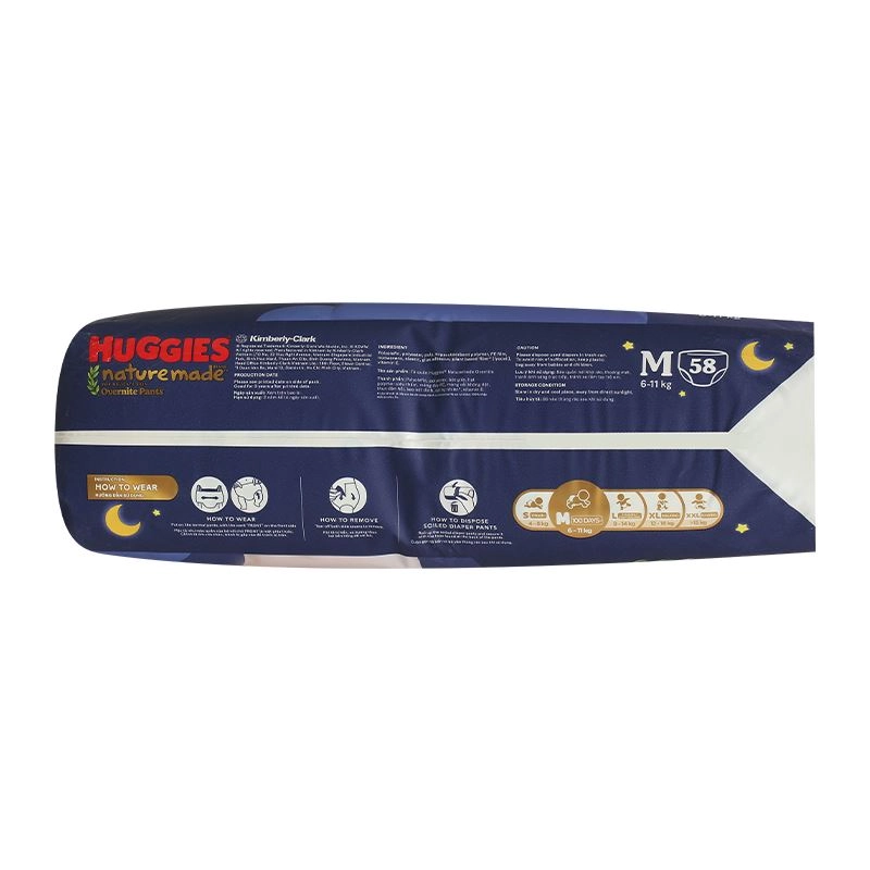 Combo 2 tã quần Huggies Nature made Overnite size M 58 miếng/bịch (6 - 11kg) 20