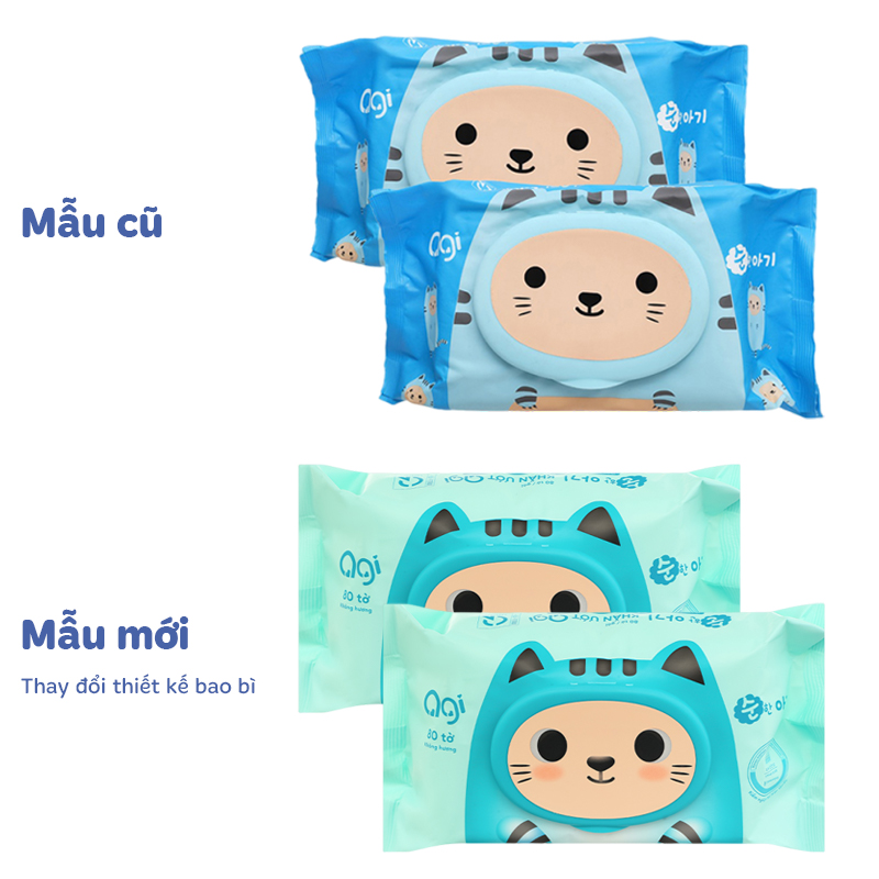 Combo 2 khăn ướt Agi không mùi gói 80 miếng - Con mèo 2