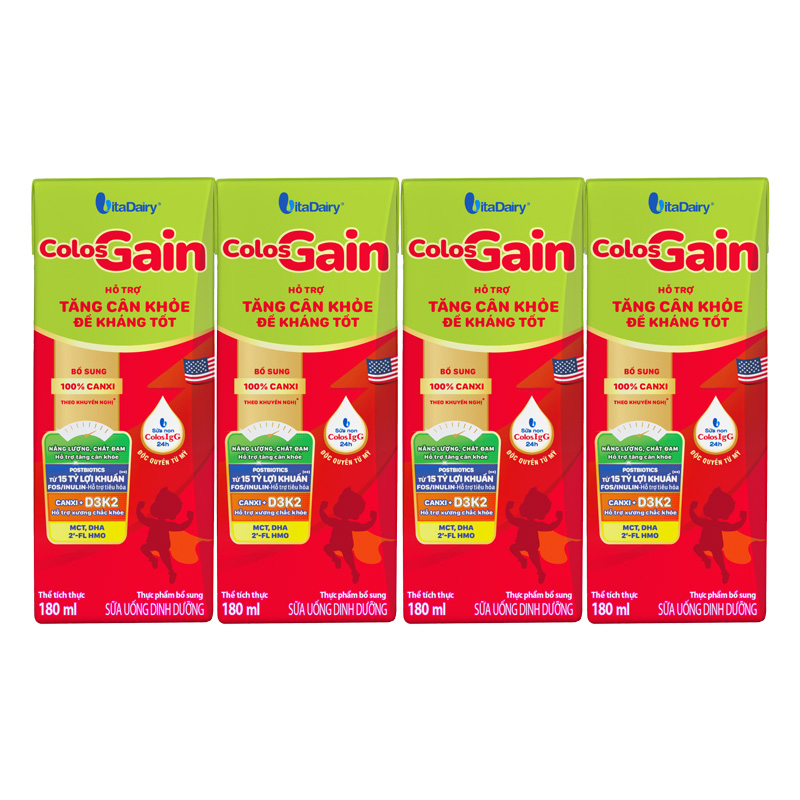 Lốc 4 hộp sữa non pha sẵn Colos Gain hương vani 180 ml (từ 1 tuổi) - Giao bao bì ngẫu nhiên 3
