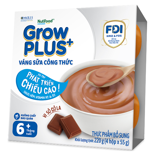Lốc 4 hũ váng sữa Nutifood GrowPLUS+ vị socola