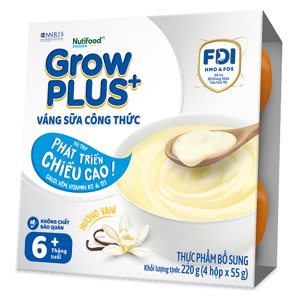 Lốc 4 hũ váng sữa Nutifood GrowPLUS+ vị vani