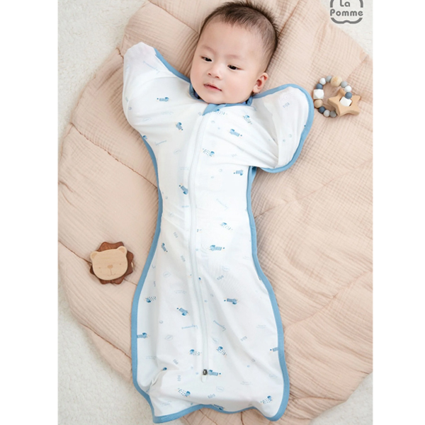 Nhộng chũn unisex La Pomme sợi tre xanh dương - trắng