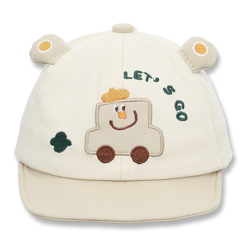Nón kết cho bé TOP KIDS thêu ô tô LET'S GO màu xanh lá - be 9