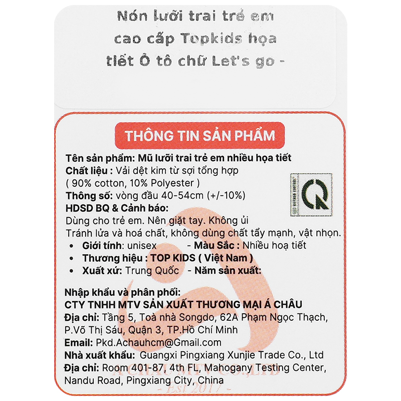 Nón kết cho bé TOP KIDS thêu ô tô LET'S GO màu xanh lá - be 14