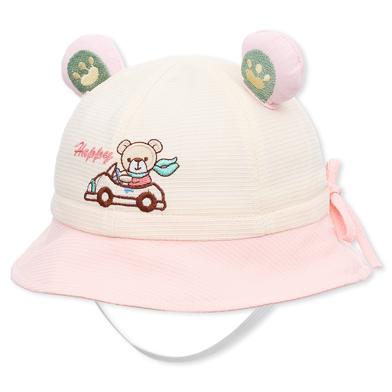Nón vành cho bé TOP KIDS thêu ô tô Happy màu hồng - be 2