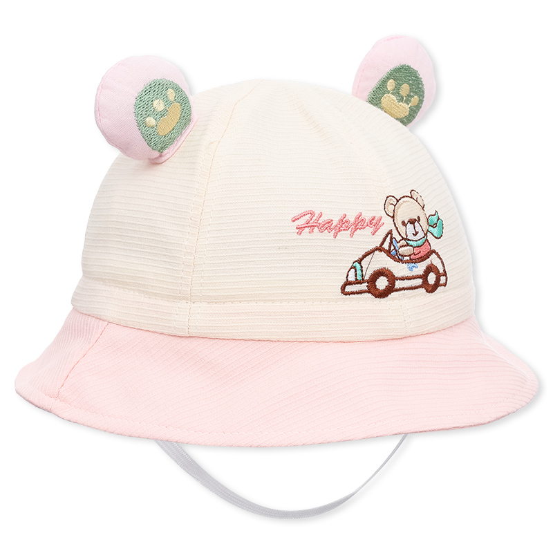 Nón vành cho bé TOP KIDS thêu ô tô Happy màu hồng - be 3