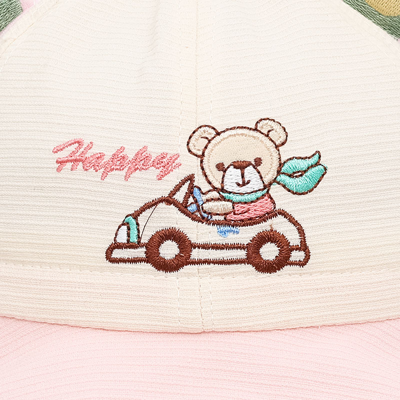 Nón vành cho bé TOP KIDS thêu ô tô Happy màu hồng - be 5