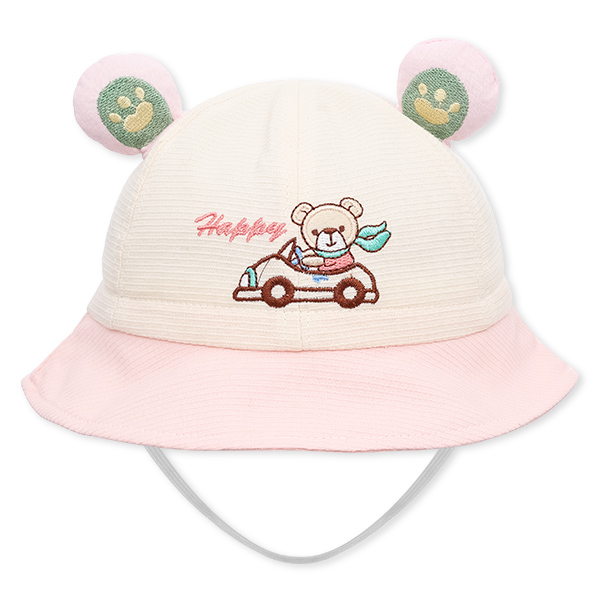 Nón vành TOP KIDS thêu ô tô Happy màu hồng - be