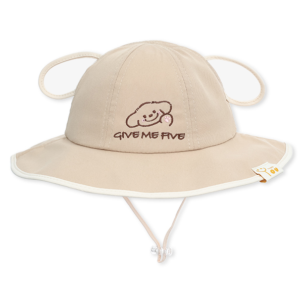 Nón vành TOP KIDS thêu thú GIVE ME FIVE màu be