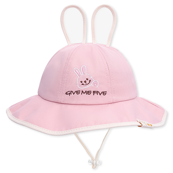 Nón vành TOP KIDS thêu thú GIVE ME FIVE màu hồng