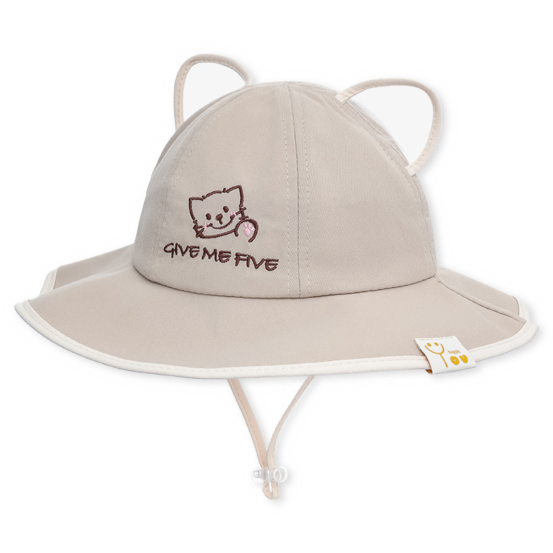 Nón vành cho bé TOP KIDS thêu thú GIVE ME FIVE màu be 10