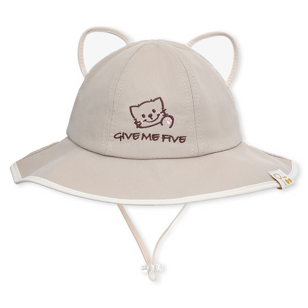 Nón vành TOP KIDS thêu thú GIVE ME FIVE màu nâu