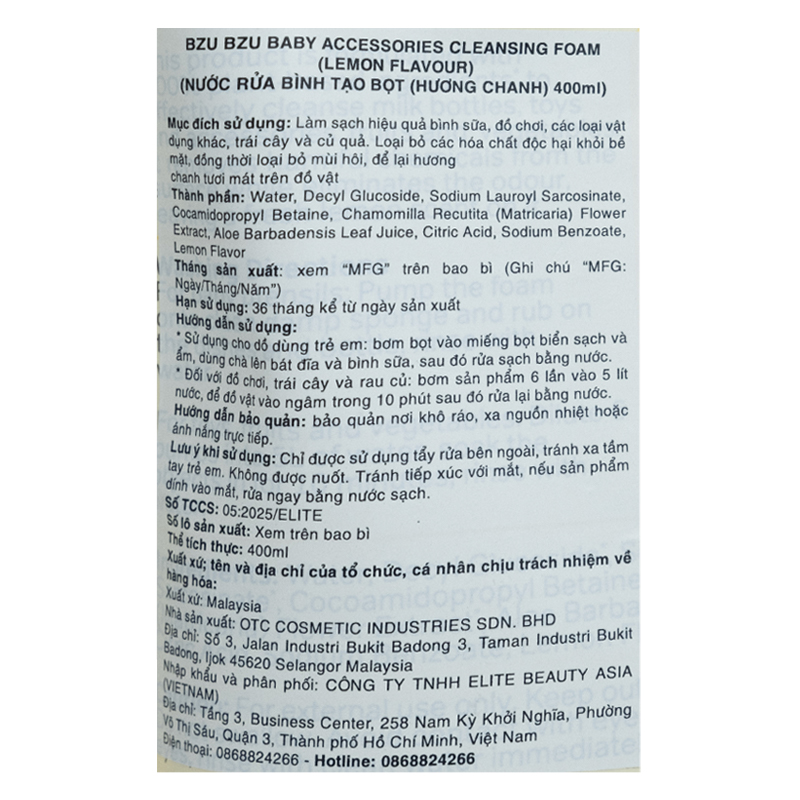 Nước rửa bình sữa BZU BZU chai 500 ml hương chanh 8