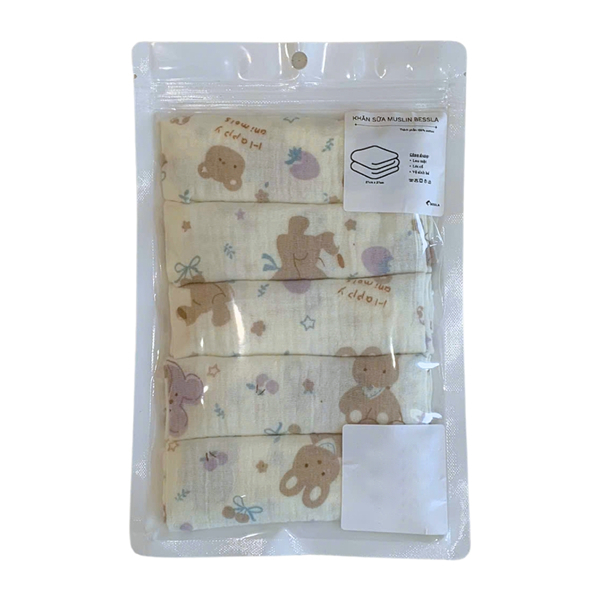 Set 5 khăn sữa Bessla muslin gấu
