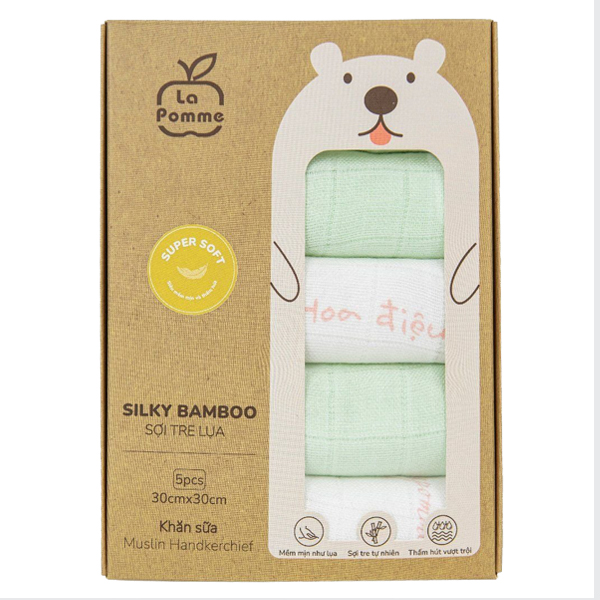 Set 5 khăn sữa La Pomme sợi tre hoa điệu đà