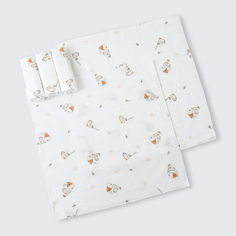 Set 5 cái khăn sữa sợi tre La Pomme 3 lớp 30x30 cm - Ngôi làng 2