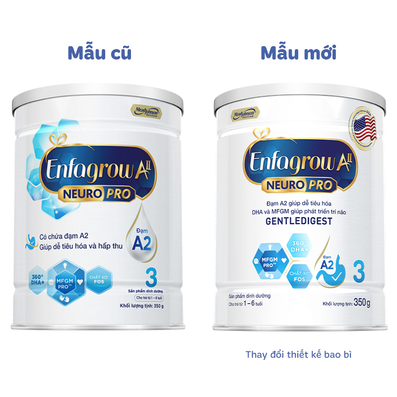 Sữa bột Enfagrow A2 Neuropro số 3 (đạm quý A2) 350g (1 - 6 tuổi) - Giao bao bì ngẫu nhiên 2