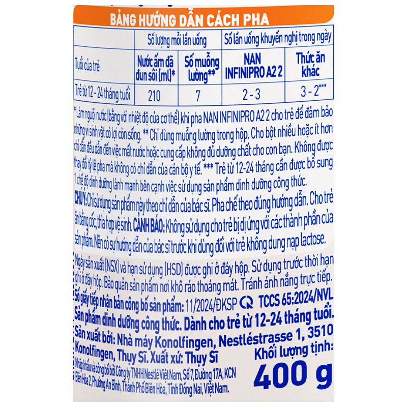 Sữa bột NAN InfiniPro A2 6HMO số 2 (đạm quý A2) 400g (1 - 2 tuổi) - Giao bao bì ngẫu nhiên 10