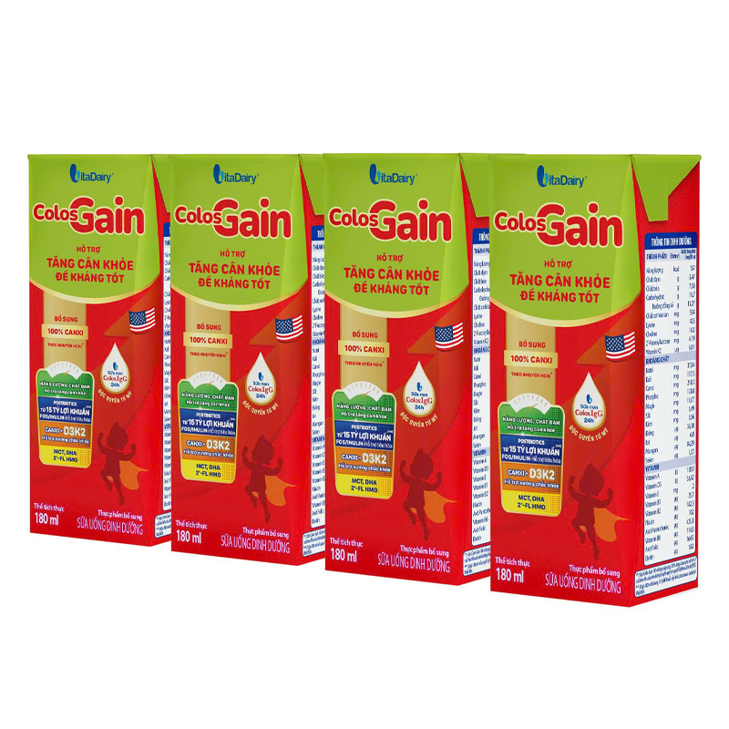 Lốc 4 hộp sữa non pha sẵn Colos Gain hương vani 180 ml (từ 1 tuổi) - Giao bao bì ngẫu nhiên 19