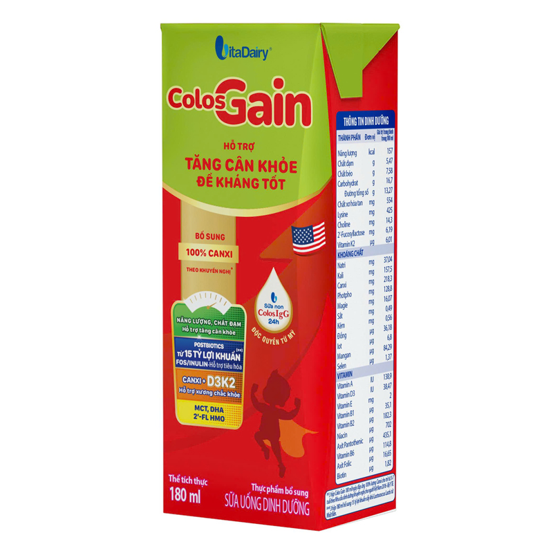Lốc 4 hộp sữa non pha sẵn Colos Gain hương vani 180 ml (từ 1 tuổi) - Giao bao bì ngẫu nhiên 21