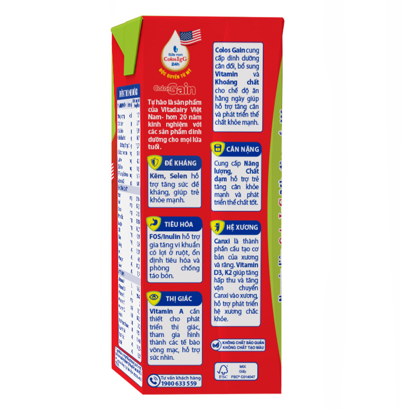Lốc 4 hộp sữa non pha sẵn Colos Gain hương vani 180 ml (từ 1 tuổi) - Giao bao bì ngẫu nhiên 22