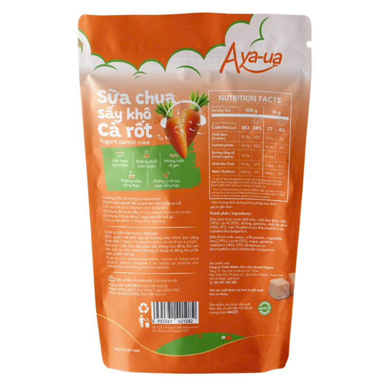 Sữa chua khô sấy thăng hoa vị cà rốt Aya-ua gói 16g (từ 8 tháng) 2