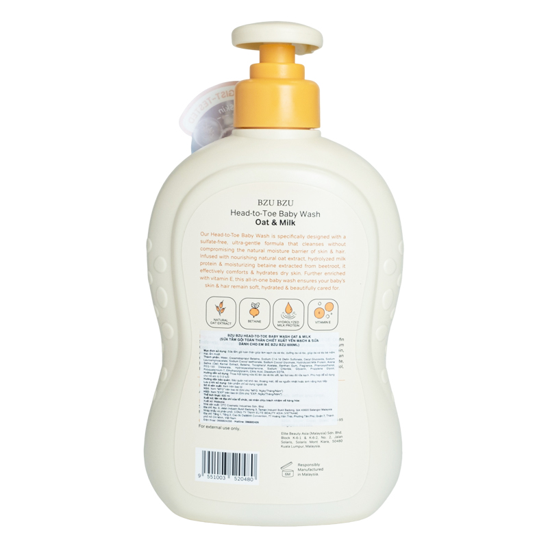 Sữa tắm & gội 2in1 cho bé BZU BZU chiết xuất yến mạch và sữa hương yến mạch 600 ml (0 - 3 tuổi) 2