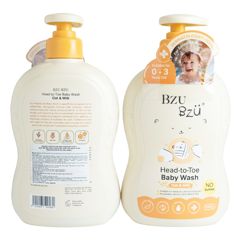 Sữa tắm & gội 2in1 cho bé BZU BZU chiết xuất yến mạch và sữa hương yến mạch 600 ml (0 - 3 tuổi) 3