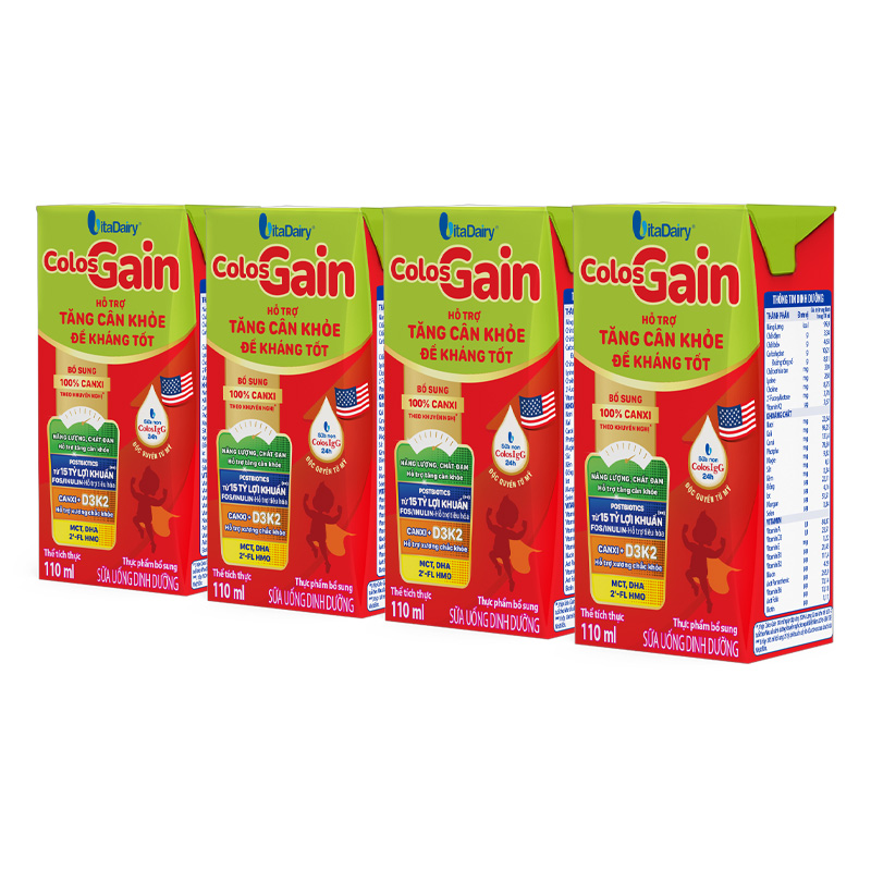 Lốc 4 hộp sữa non pha sẵn Colos Gain hương vani 110 ml (từ 1 tuổi) - Giao bao bì ngẫu nhiên 19