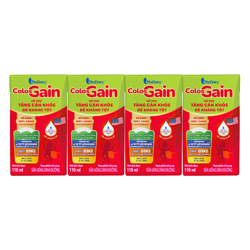 Lốc 4 hộp sữa non pha sẵn Colos Gain hương vani 110 ml (từ 1 tuổi) - Giao bao bì ngẫu nhiên 20