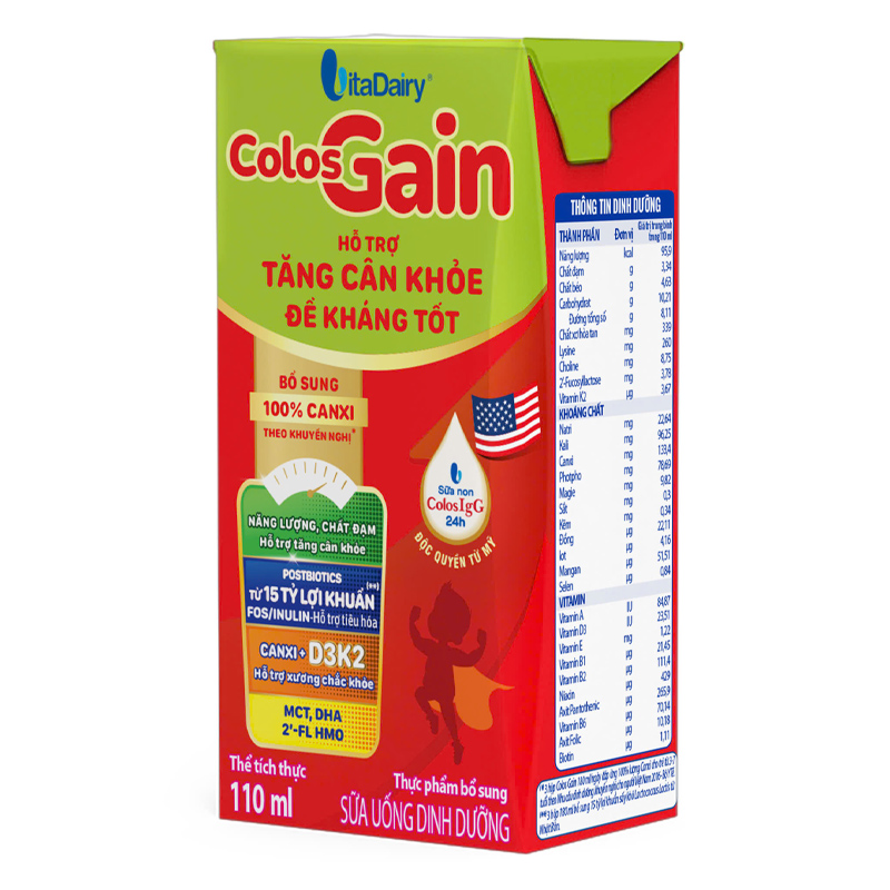Lốc 4 hộp sữa non pha sẵn Colos Gain hương vani 110 ml (từ 1 tuổi) - Giao bao bì ngẫu nhiên 21