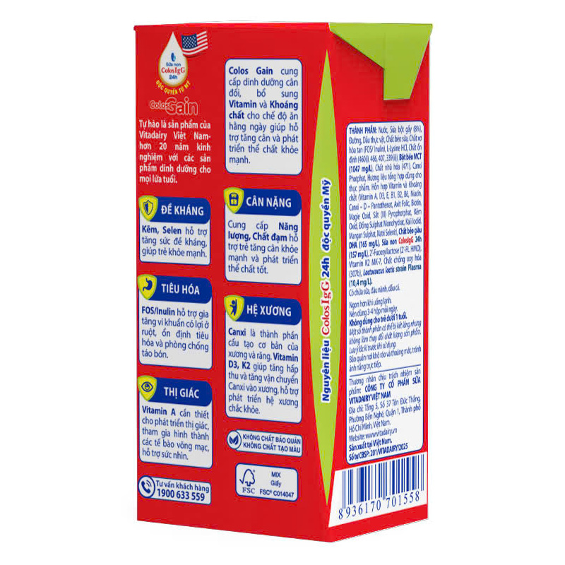 Lốc 4 hộp sữa non pha sẵn Colos Gain hương vani 110 ml (từ 1 tuổi) - Giao bao bì ngẫu nhiên 22