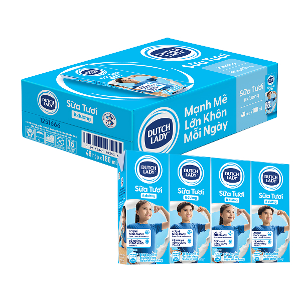 Thùng 48 hộp sữa tươi tiệt trùng Dutch Lady ít đường
