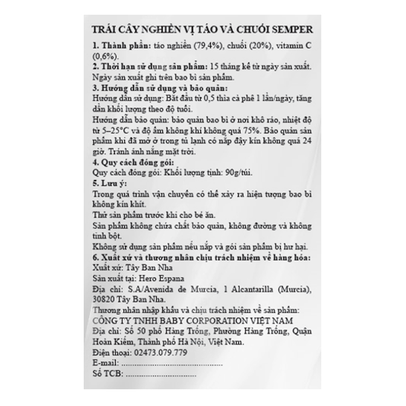 Trái cây nghiền Semper táo, xoài túi 90g (từ 6 tháng) 6