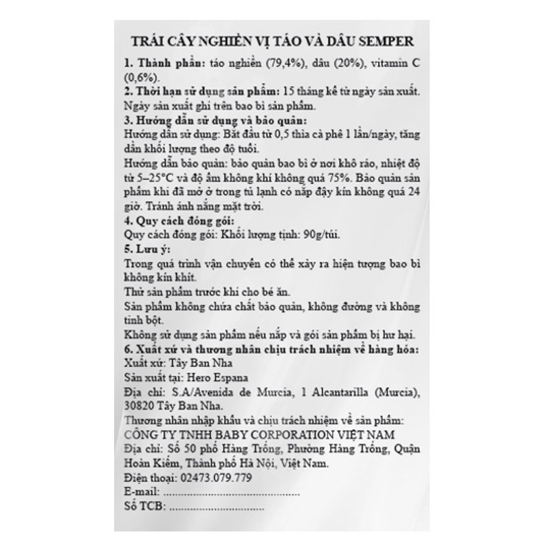 Trái cây nghiền Semper táo, xoài túi 90g (từ 6 tháng) 9