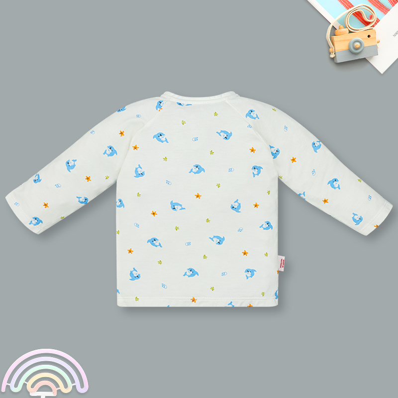 Áo tay dài cài chéo in cá heo IQ Baby màu trắng 2