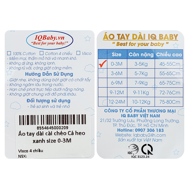 Áo tay dài cài chéo in cá heo IQ Baby màu trắng 7