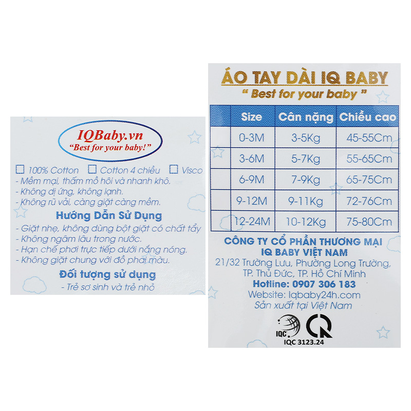 Áo tay dài cài chéo in gấu IQ Baby màu trắng 7