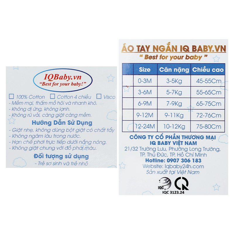 Áo tay ngắn cài chéo in gấu IQ Baby màu trắng 7