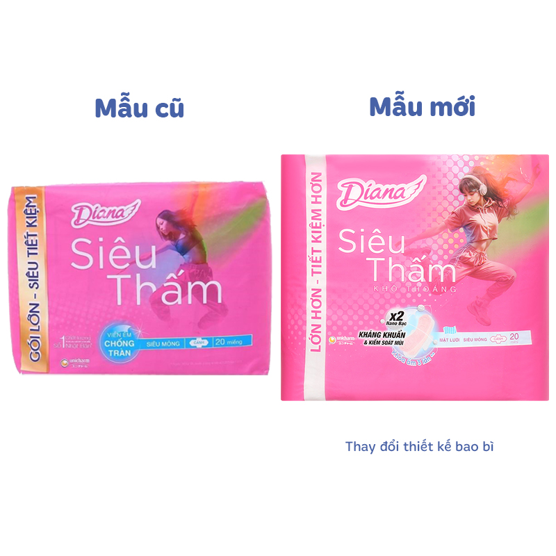Băng vệ sinh ban ngày Diana siêu thấm siêu mỏng có cánh 8 miếng 4