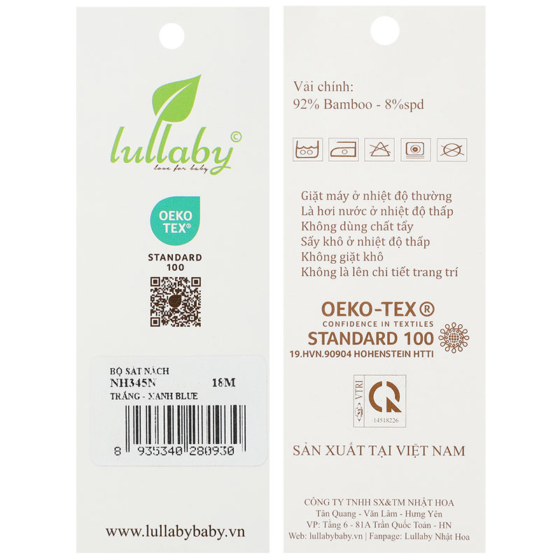 Bộ sát nách bé trai Lullaby NH345N màu trắng - xanh mint 26