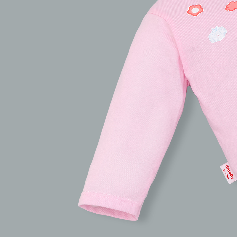 Bộ tay dài cài chéo in hình thú IQ Baby màu hồng 5