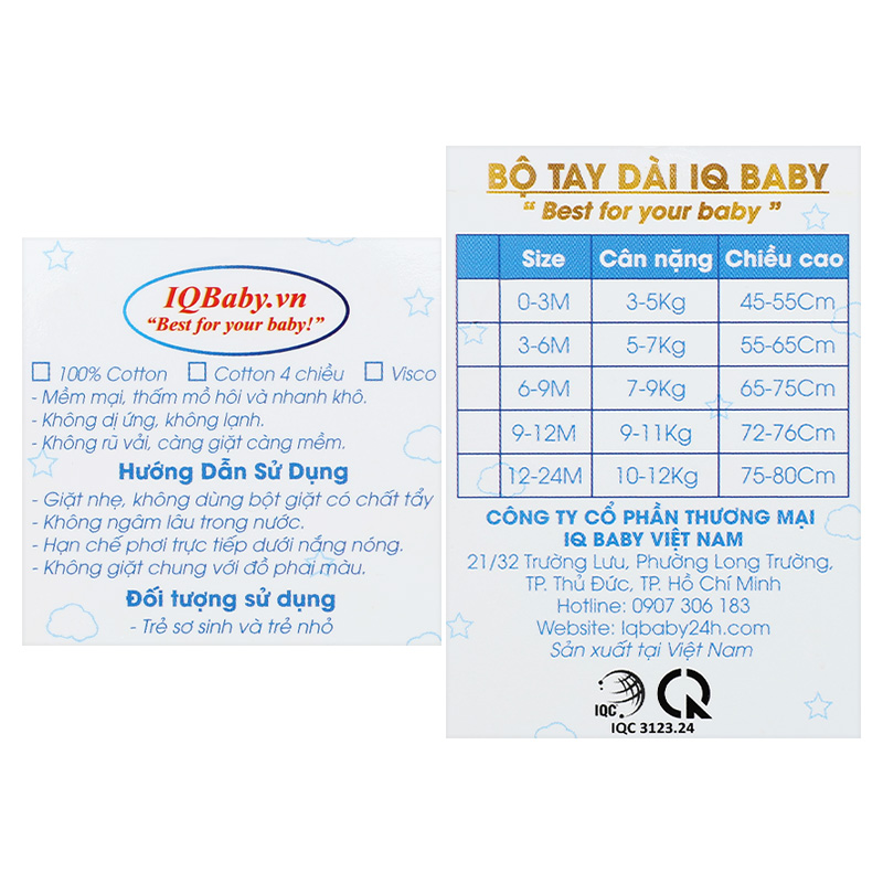 Bộ tay dài cài chéo in hình thú IQ Baby màu vàng 14