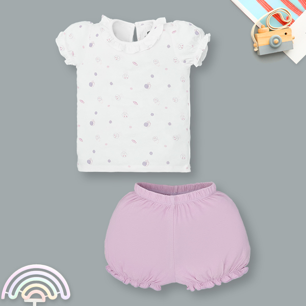 Bộ bé gái Lullaby bamboo trắng - tím