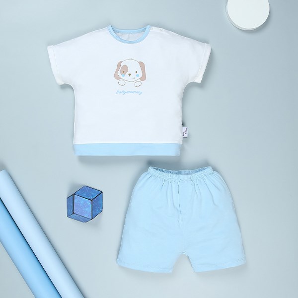 Bộ tay ngắn bé trai BabyMommy cài vai in gấu màu trắng - vàng đẹp, chính hãng - AVAKids.com
