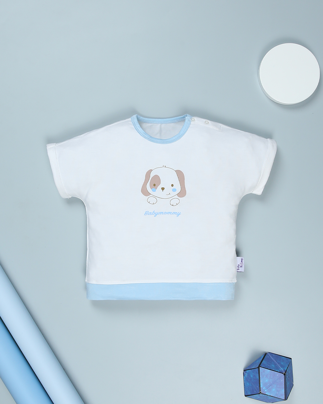 Bộ tay ngắn bé trai BabyMommy cài vai in gấu màu trắng - vàng 15
