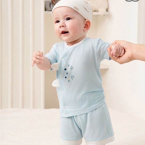 Bộ tay ngắn unisex La Pomme sợi tre xanh dương