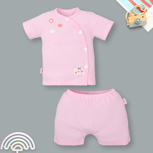 Bộ tay ngắn unisex IQ Baby cotton hồng