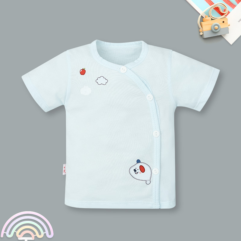 Bộ tay ngắn cài chéo in hình thú IQ Baby màu xanh 2