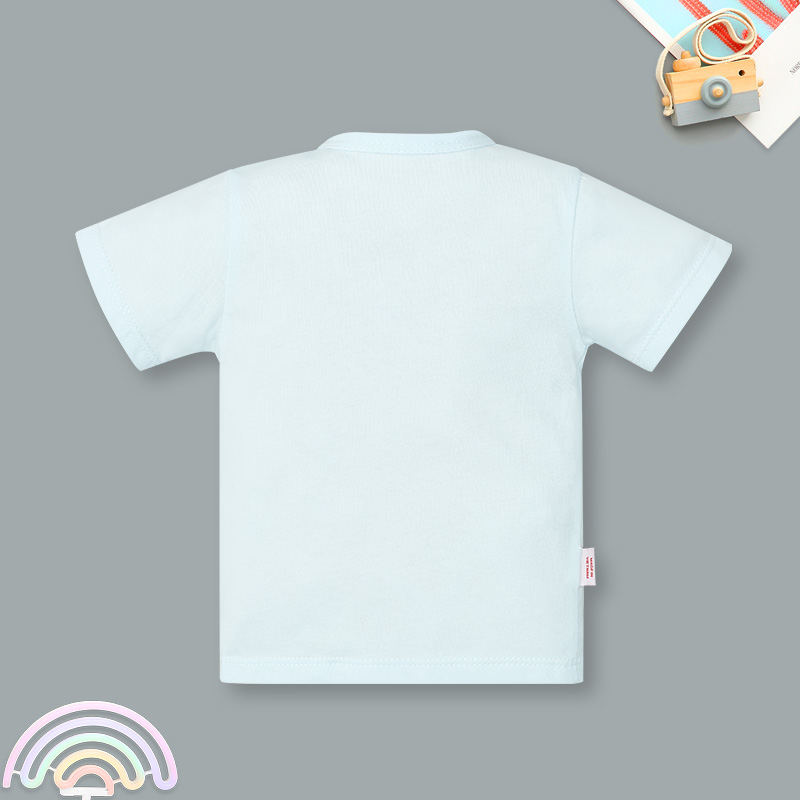 Bộ tay ngắn cài chéo in hình thú IQ Baby màu xanh 3